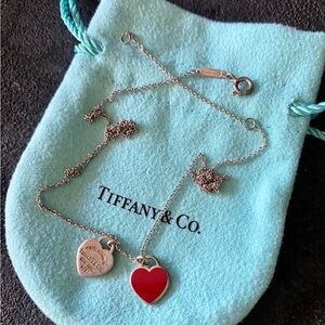 Tiffany & Co. Silver Necklace with Red Heart Pendant